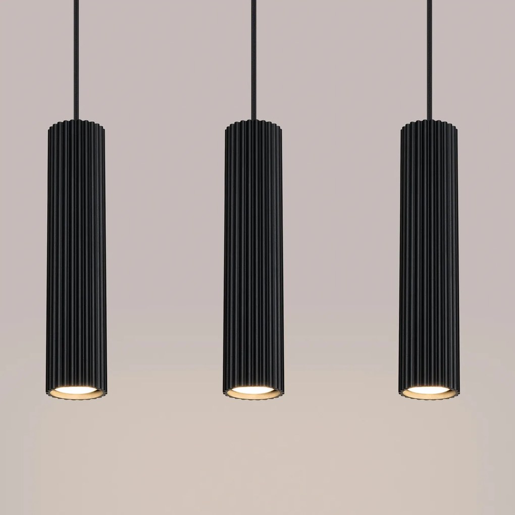 Závesné svietidlo Karbon, 3x čierne kovové tienidlo