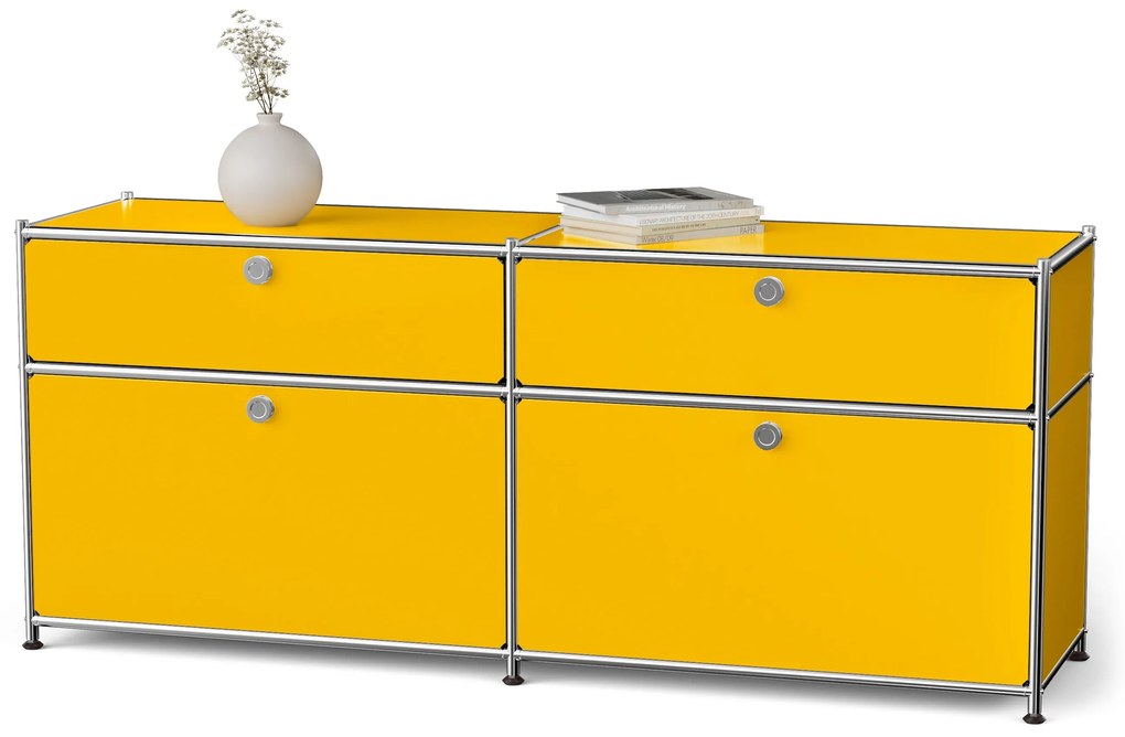 Kovová odkladacia skrinka »CN3« s výklopnými priečinkami a zásuvkami, žltá