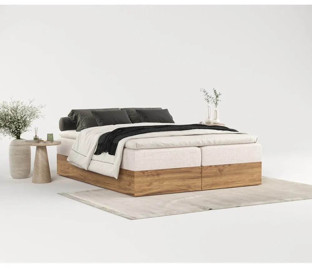 Boxspring posteľ s úložným priestorom v béžovo-prírodnej farbe 200x200 cm Faro – Maison de Rêve