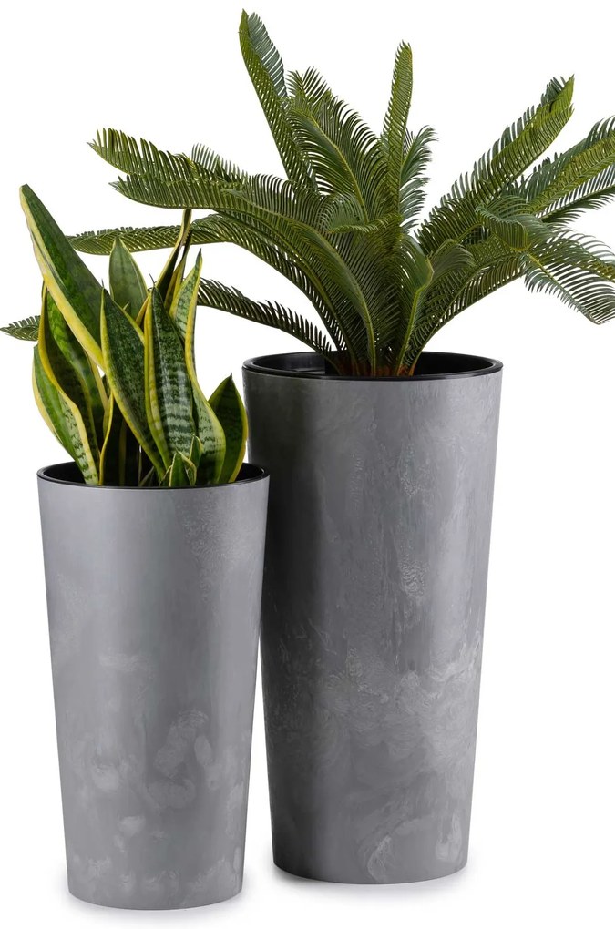 PLASTOVÝ KVETINÁČ URBANIKA SADA 2KS 57X30 CM+46,6X25,5 CM IMITÁCIA BETÓNU SIVÁ