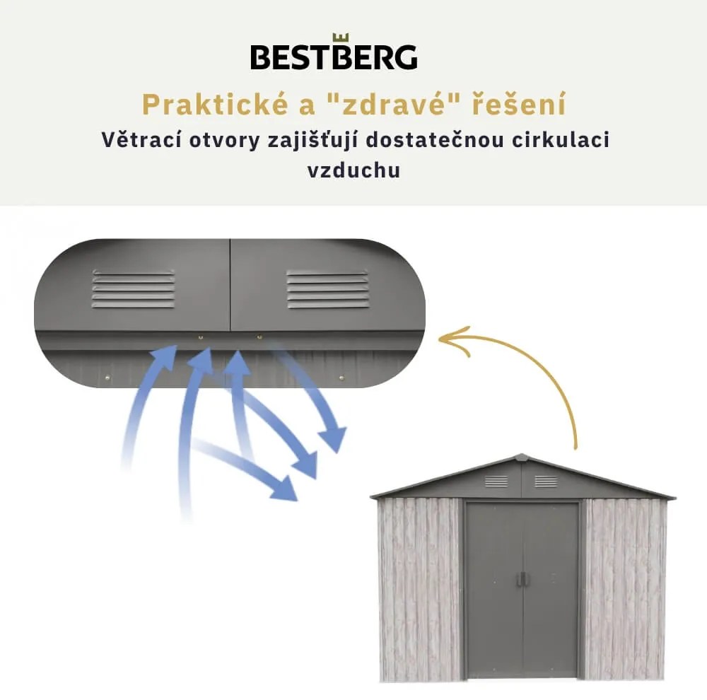 Záhradný domček BestBerg ZDB-9SD / 9 m² / 279 x 324 x 211 cm / biele drevo / sivá