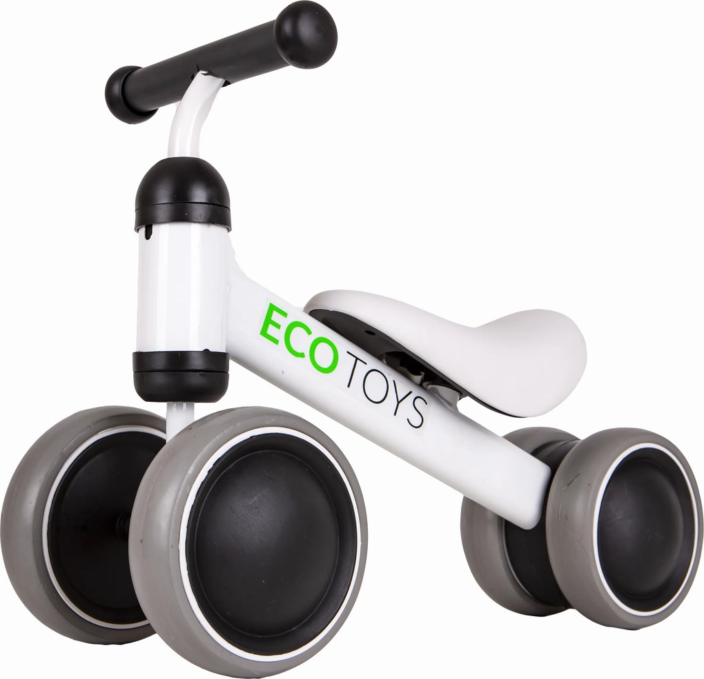 ECOTOYS mini odrážadlo pre deti biele 18–36 mesiacov, dvojité predné kolesá, s blokádou