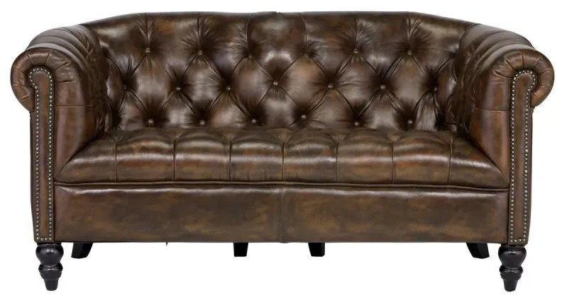 furniture-nabytek.cz - Masívna pohovka Chesterfield Shelford, 2-miestna, pravá koža, hnedá