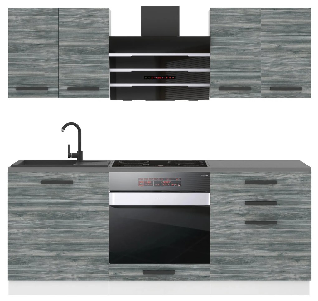 Kuchynská linka Belini Premium Full Version 180 cm šedý antracit Glamour Wood s pracovnou doskou MARY