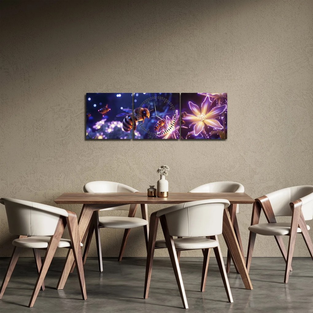 Obraz - Včelia lúka III. (s hodinami) (90x30 cm)