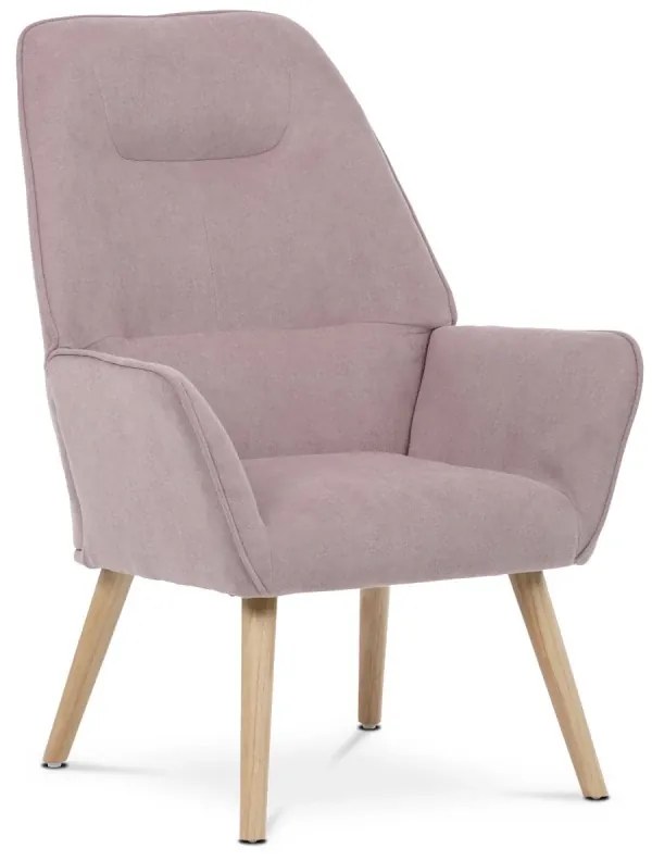 Křeslo "ušák", potah starorůžová látka, nohy masiv kaučukovník