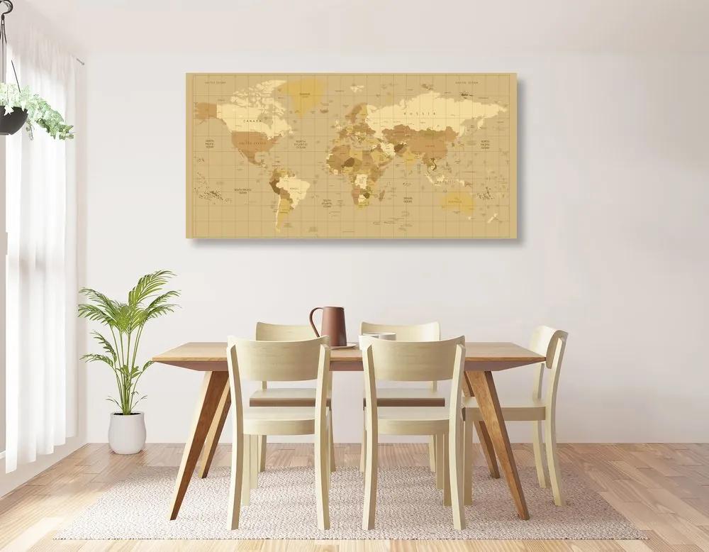 Obraz na korku mapa sveta v béžovom odtieni