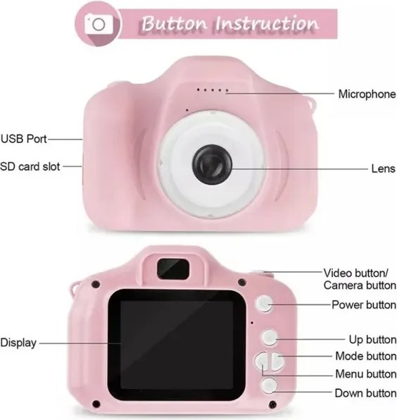 Dětský digitální fotoaparát se silikonovým obalem v podobě kočičky - růžový