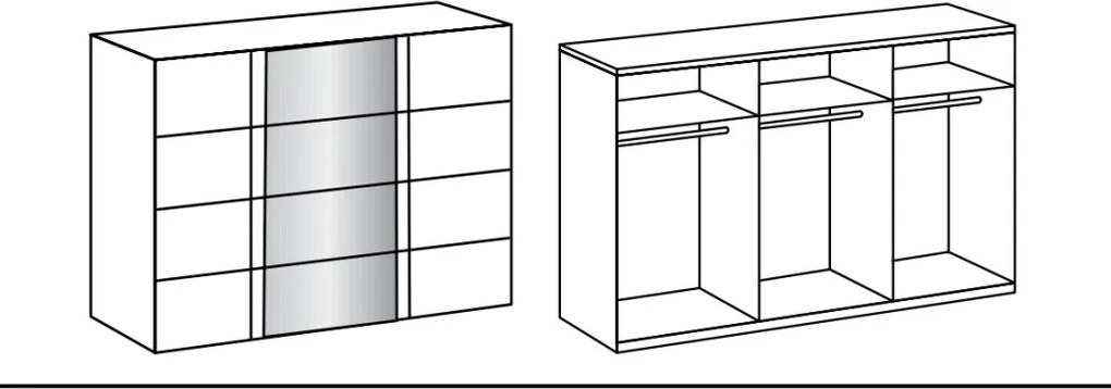 Šatníková skriňa Bern, šírka 270 cm/extra výška 236 cm, biela