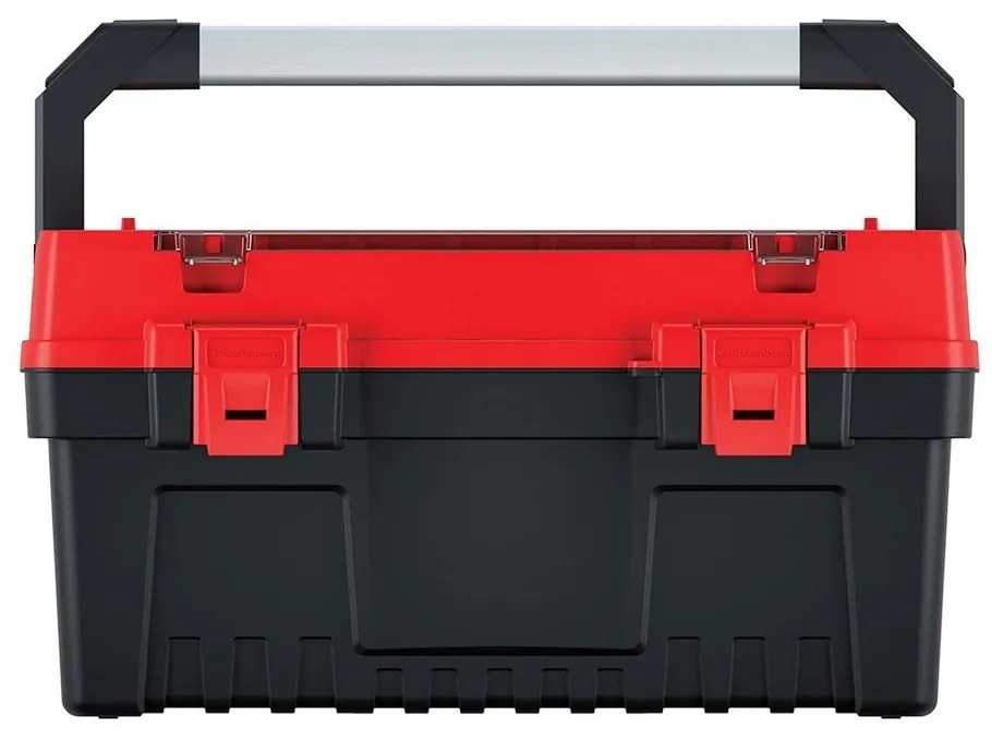 Kufor na náradie s alu držadlom 54,8 × 27,4 × 28,6 cm, prepážky, červená