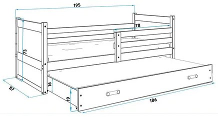 Detská posteľ s výsuvnou posteľou RICO 190x80 cm Sivá Borovica