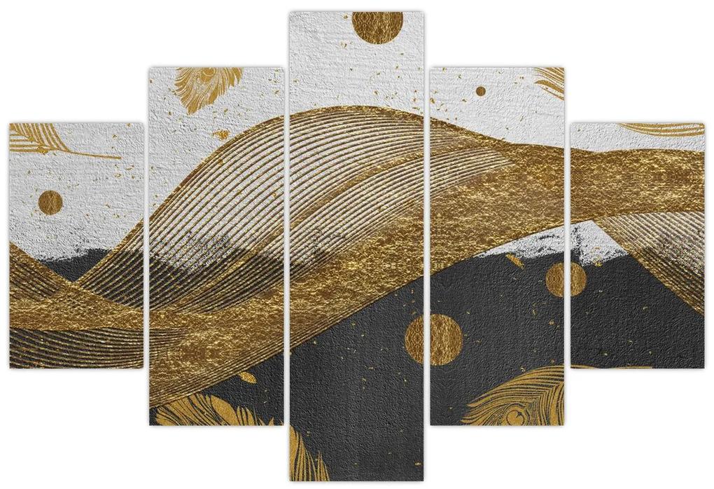 Obraz - Zlaté pierka (150x105 cm)