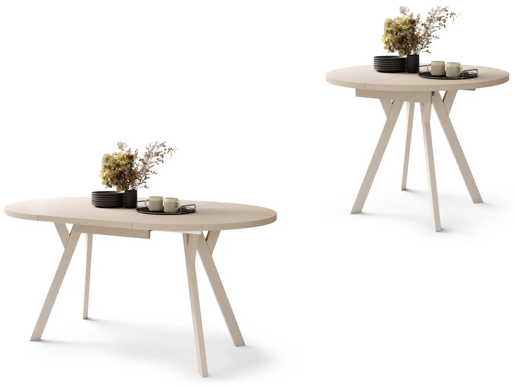 ALMO Béžový/béžové nohy - OKRÚHLY LOFTOVÝ/INDUSTRIÁLNY ROZKLADACÍ STÔL DO OBÝVAČKY/JEDÁLNE