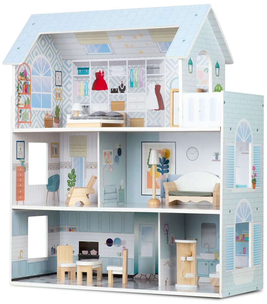 Veľký drevený domček pre bábiky 3-poschodový Ricokids RK-878 787801