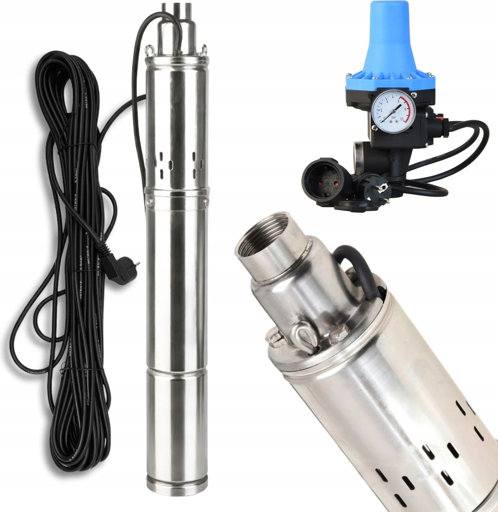 Ponorná Pumpa 3" Deep 1800 L/h 250 W Do Vodnej Studne Ovládač Csk Sada