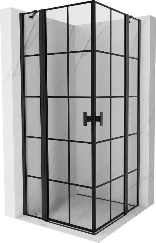 Mexen, Mexen Mist Duo výklopný sprchový kút 100 x 100 cm, čierna mriežka - 8A4-100L-100P-70-77
