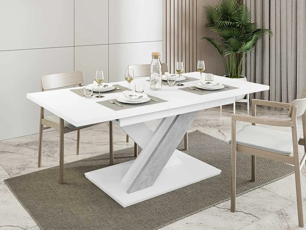 Jedálenský stôl Lezuma, Farby: biely lesk / dub sonoma