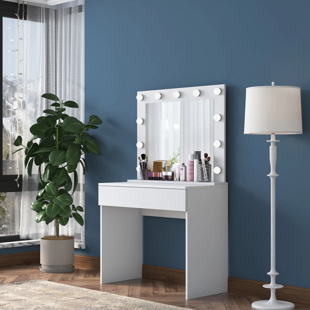 Minimalistický toaletní stolek Alisson II s LED zrcadlem bílý