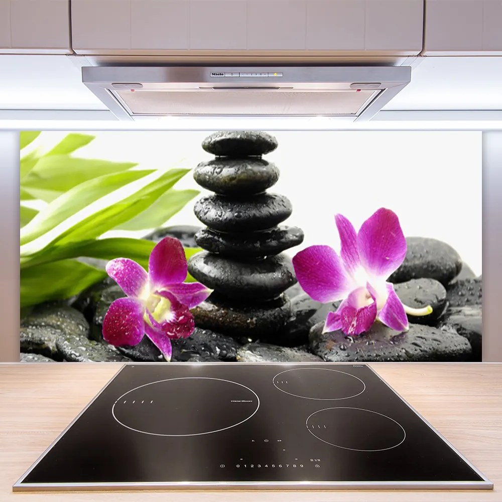 Sklenený obklad Do kuchyne Kamene zen kúpele orchidea 125x50 cm