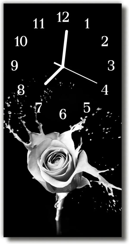 Sklenené hodiny vertikálne  Kvety Rose umenie čierne