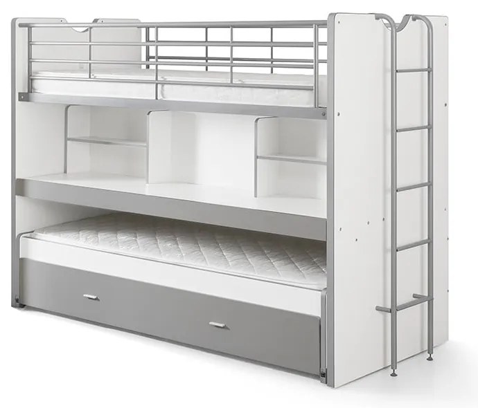 Bielo-sivá poschodová detská posteľ s výsuvným lôžkom s úložným priestorom s roštom 90x200 cm Bonny – Vipack