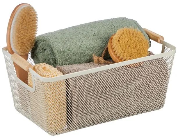 Drôtený košík s drevenými rúčkami biely, RD45992