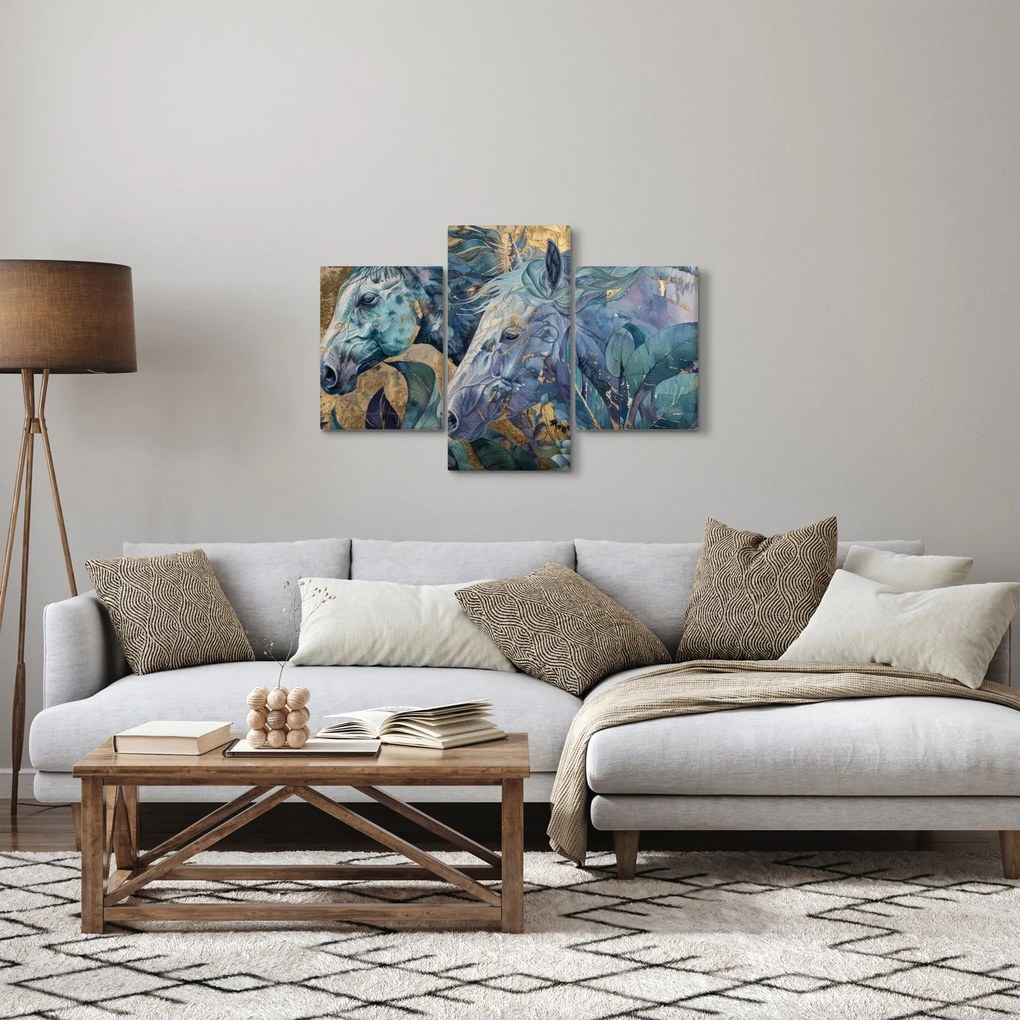 Obraz - Kone so zlatým pozadím (90x60 cm)