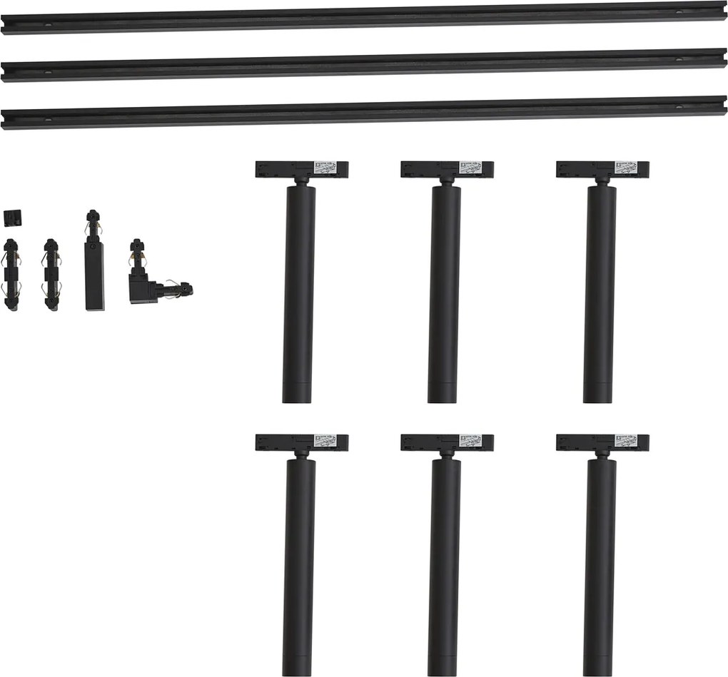 Moderný koľajnicový systém čierny so 6 bodovými svetlami čierny 1-fázový - Slimline Avery