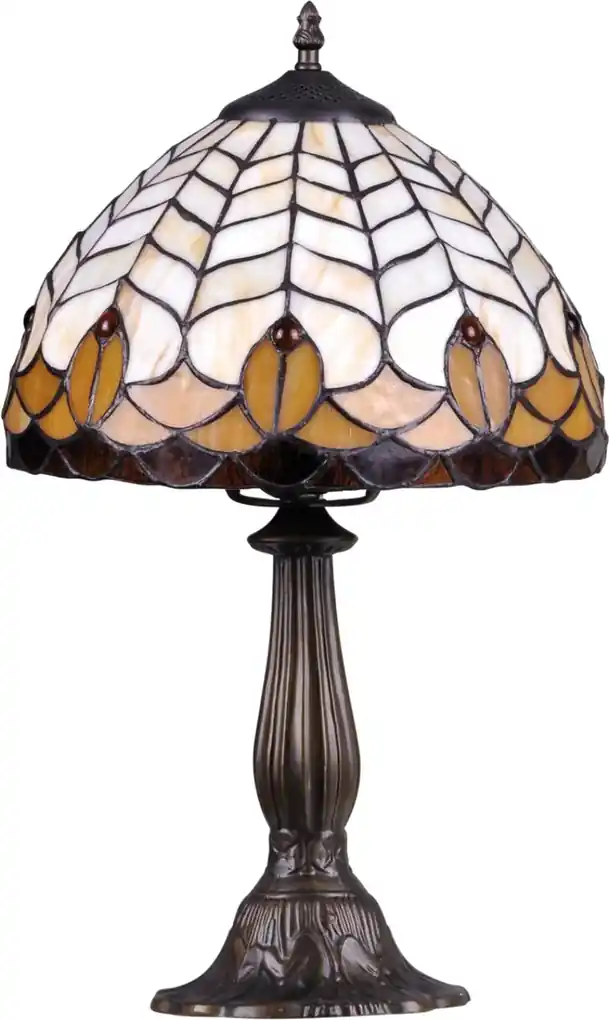 KEJO Vitrážová stolná lampa SARGAN, 1xE27, 60W, guľatá, hnedobiela | BIANO