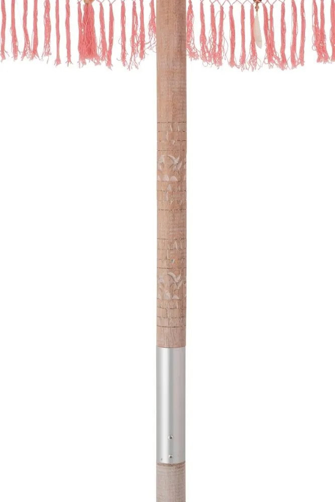 Biely slnečník so drevenou tyčou a strapcami Flavie Blue - ∅ 180*260 cm