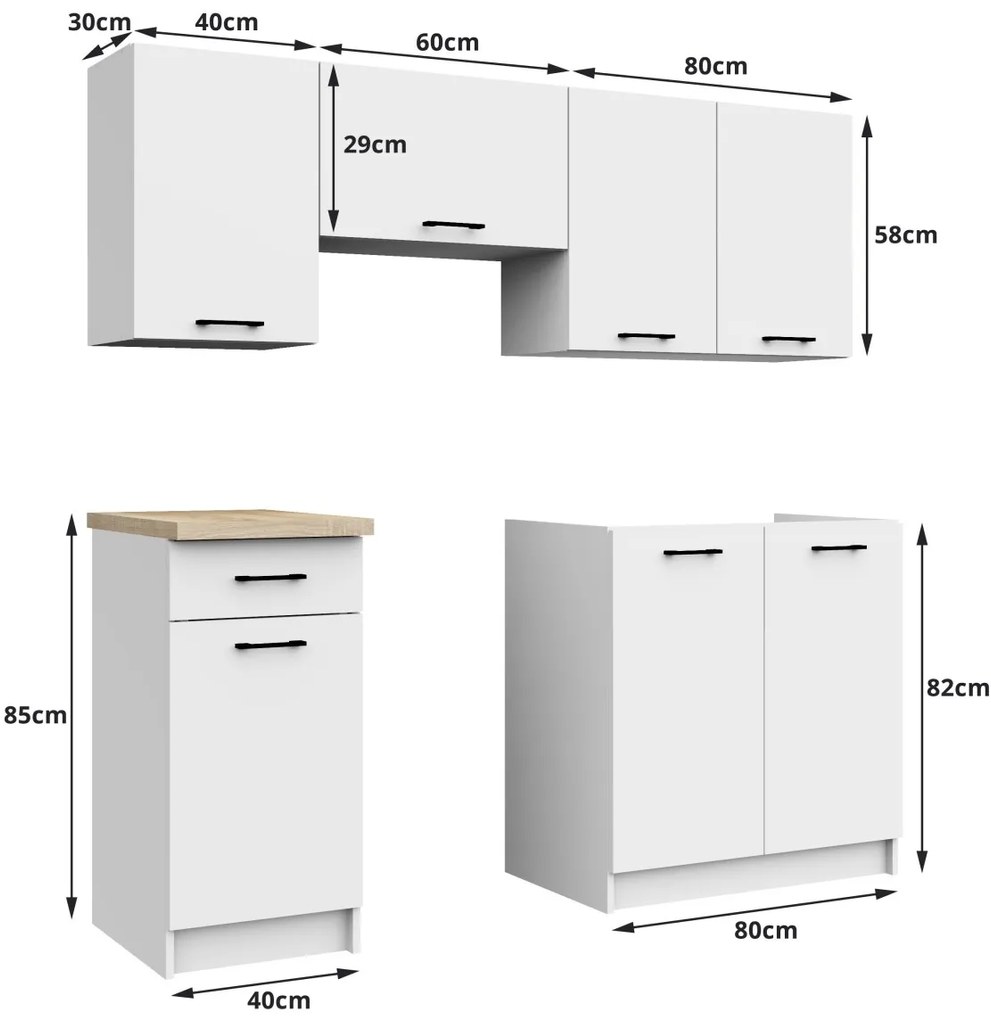 Kuchynská linka Olivie 1,8 m biela/betón/dub sonoma