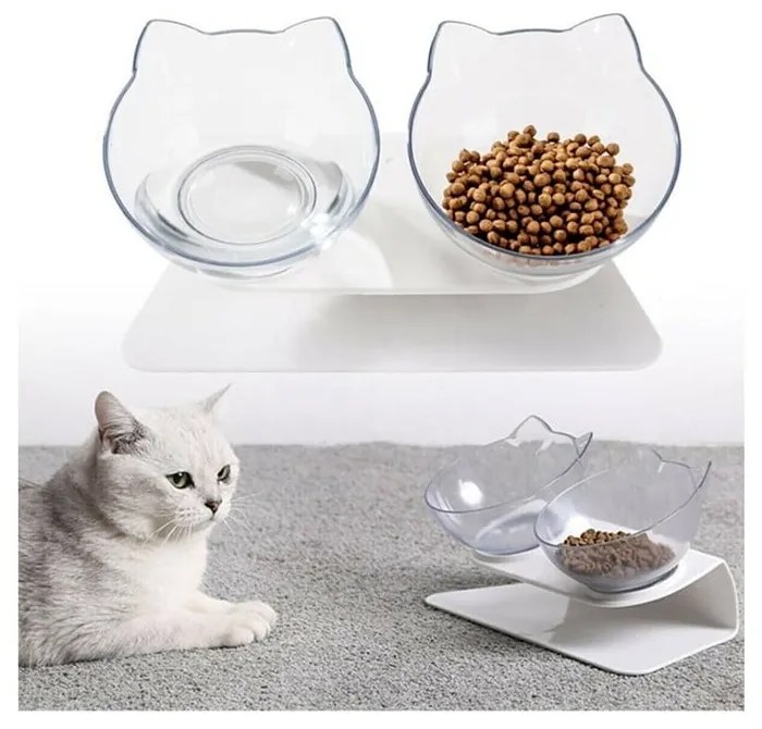 Plastové misky s bielym podstavcom pre mačky v súprave 2 ks - Lydia&Co
