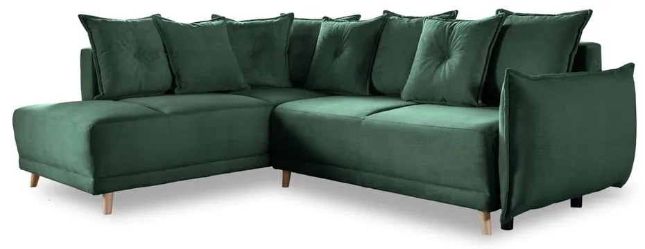 Zelená menčestrová rozkladacia rohová pohovka (ľavý roh) Lazy Lukka – Miuform