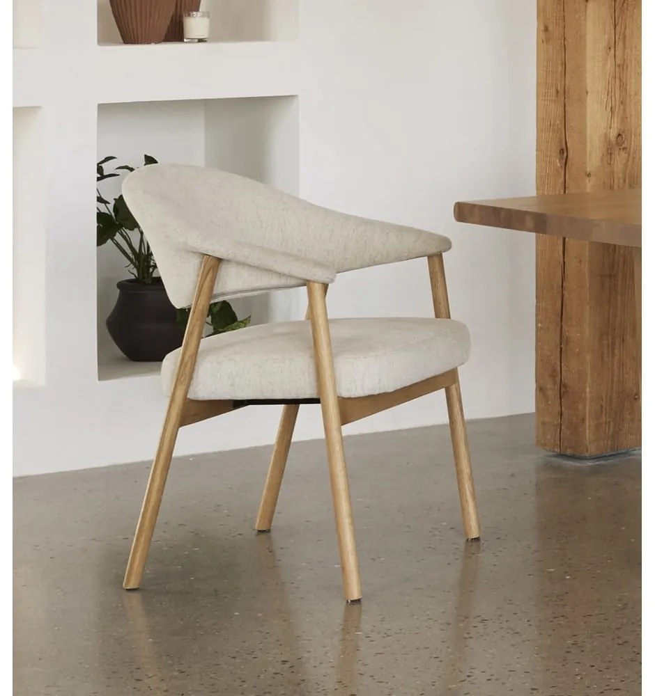 Krémovobiele jedálenské kreslá v súprave s podrúčkami 2 ks z dubového dreva Elk – Unique Furniture