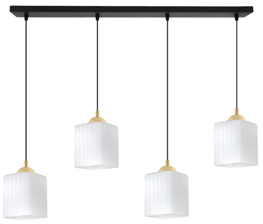 Závesné svietidlo Riffle Square, 4x biele sklenené tienidlo, b/g