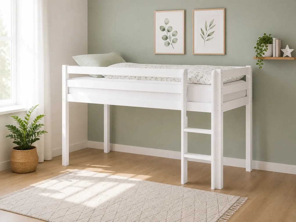 Detská vyvýšená posteľ z masívu 200x90 cm – biela farba