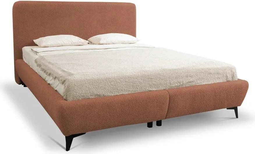 Terakotová čalúnená dvojlôžková posteľ s úložným priestorom s roštom 160x200 cm Makapu – Makamii