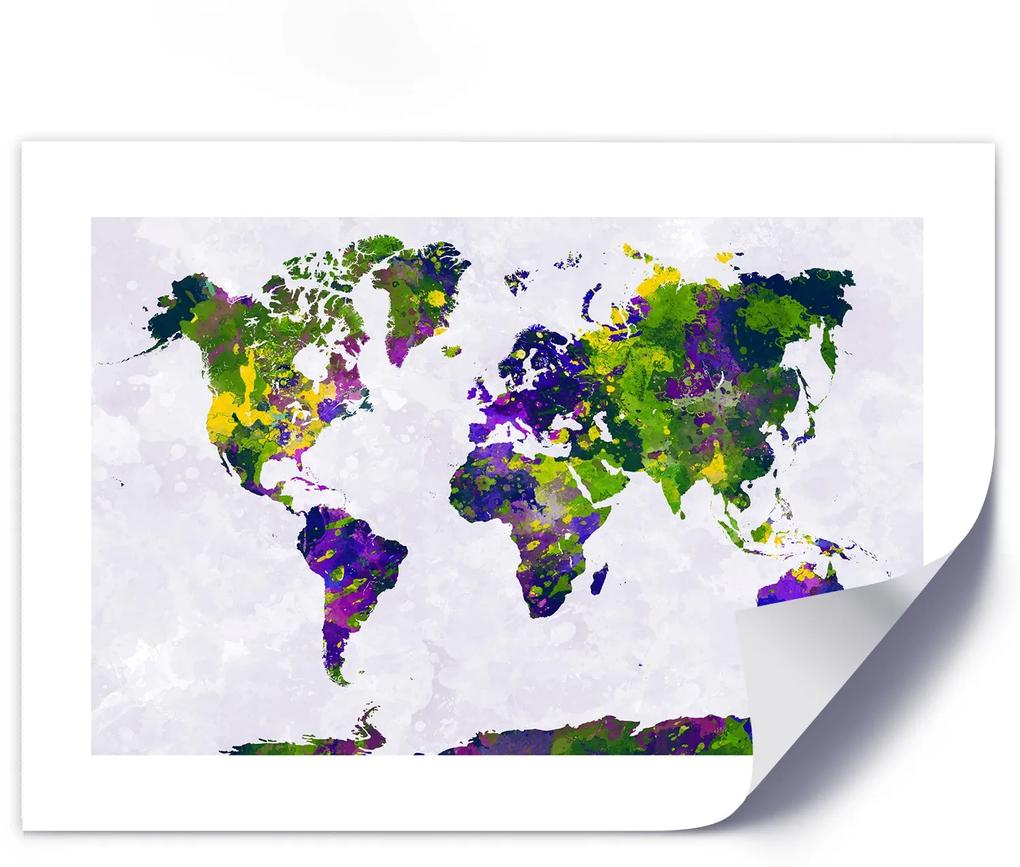 Gario Plagát Maľovaná mapa sveta Farba rámu: Bez rámu, Rozmery: 60 x 40 cm