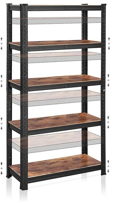 SongmicsHome Policový regál DUSTY,5 políc, max 650kg, čierna/hnedá