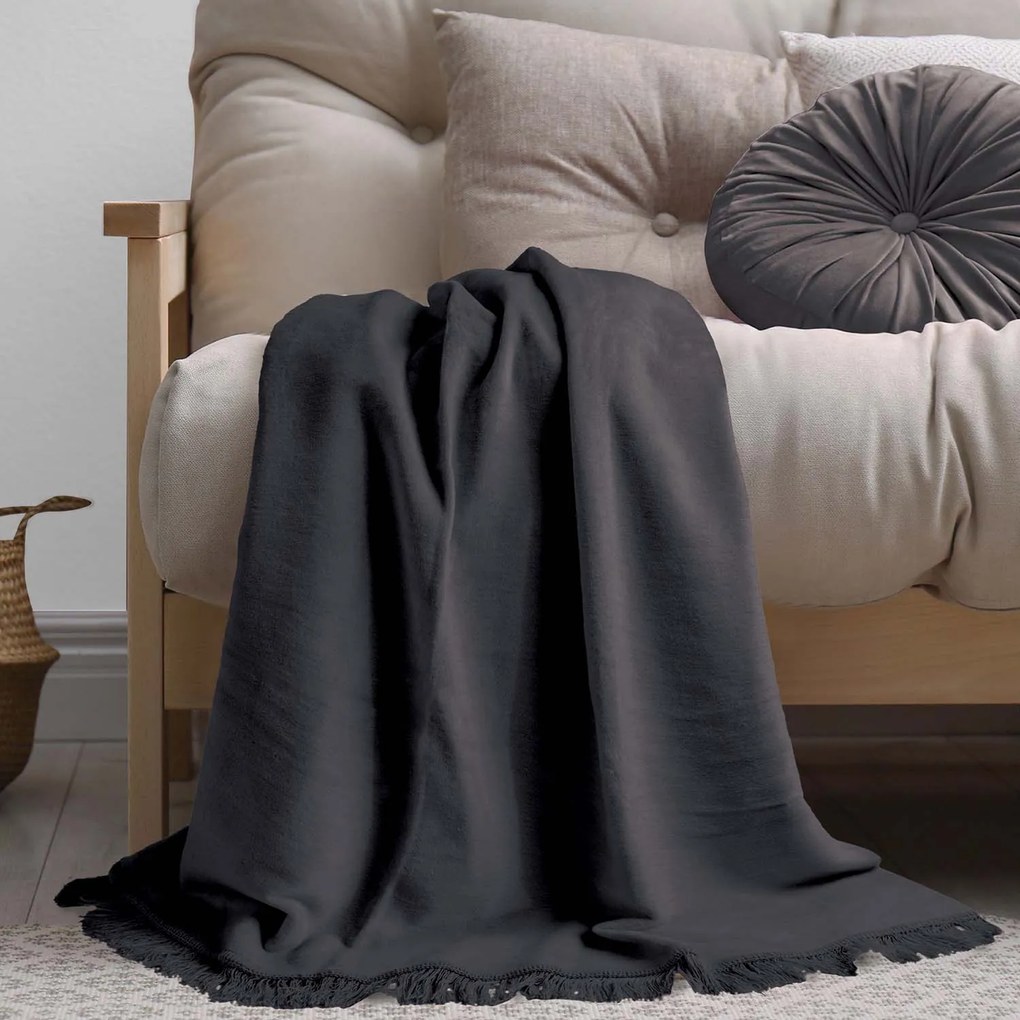 BAVLNENÁ DEKA COTTON CLOUD 150X200 CM TMAVOSIVÁ