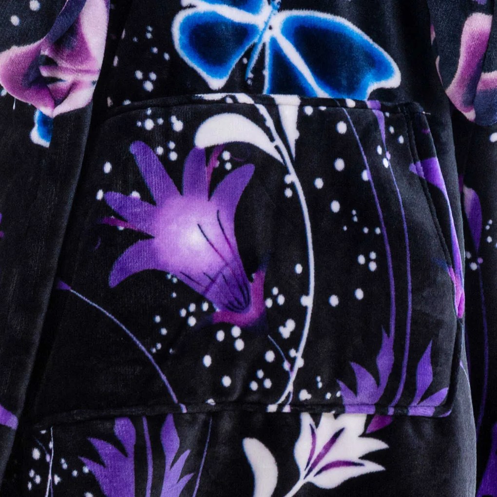 Baránková mikinová deka s rukávmi a kapucňou VIOLET BUTTERFLY, fialová