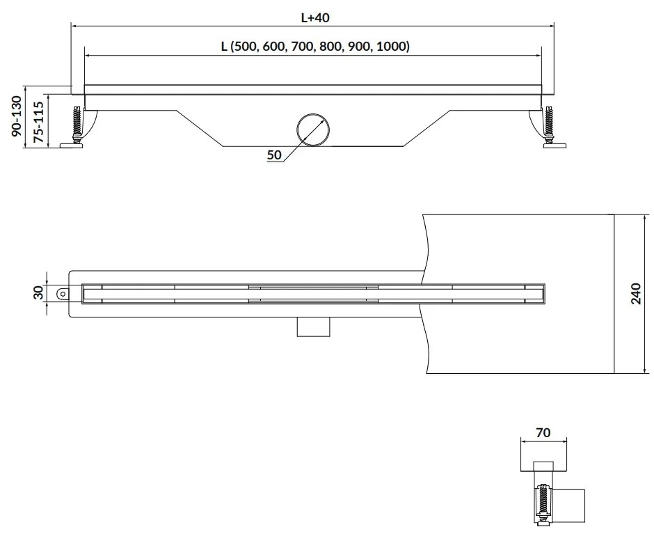 Cersanit Tako, SLIM lineárny odtokový žľab 90cm, nerezová, S907-015