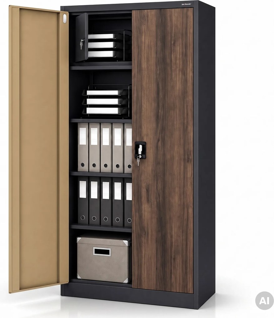 Kovová skriňa s úložným priestorom antracitová/orech, 900x1850x450 mm: TOMASZ Eco Design
