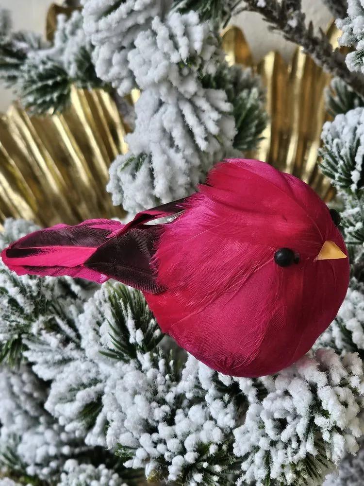 Tmavo ružový dekoratívny vtáčik na štipci M - 5,5*13*7 cm