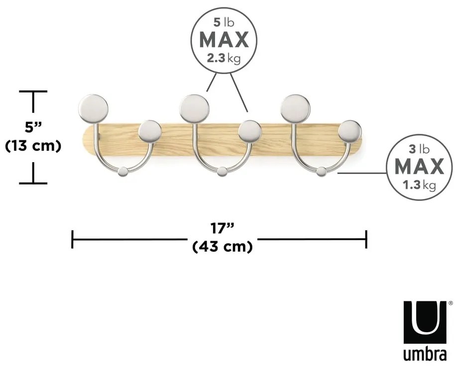 Biely prírodný hliníkový nástenný vešiak Melody - Umbra