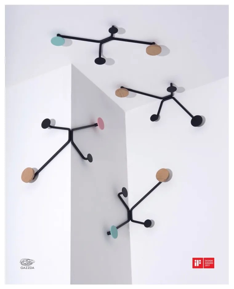 Čierny nástenný vešiak s mentolovozeleným detailom Gazzda Hook