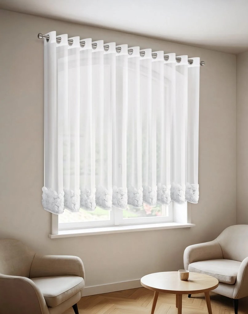 ZÁCLONA NA KRÚŽKOCH EVA MINGE ROSES4 350X160 CM BIELA