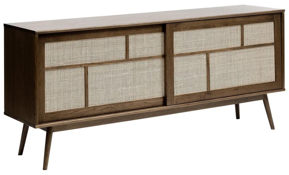 Tmavohnedá nízka komoda v dekore duba s posuvnými dverami 180x80 cm Barrali – Unique Furniture