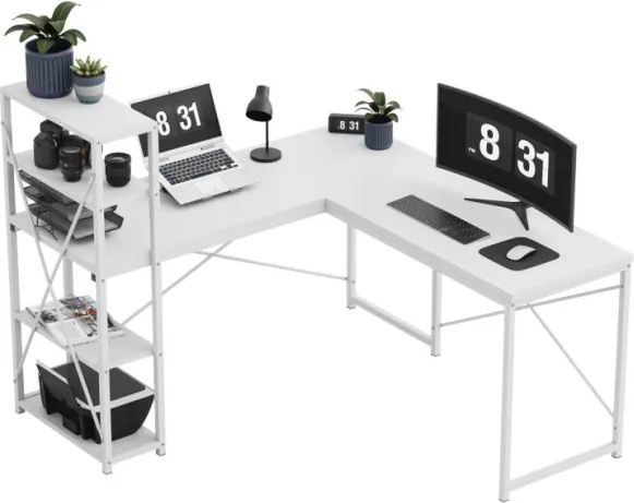 Rohový pracovný stôl s policami Leader 5.9 biely