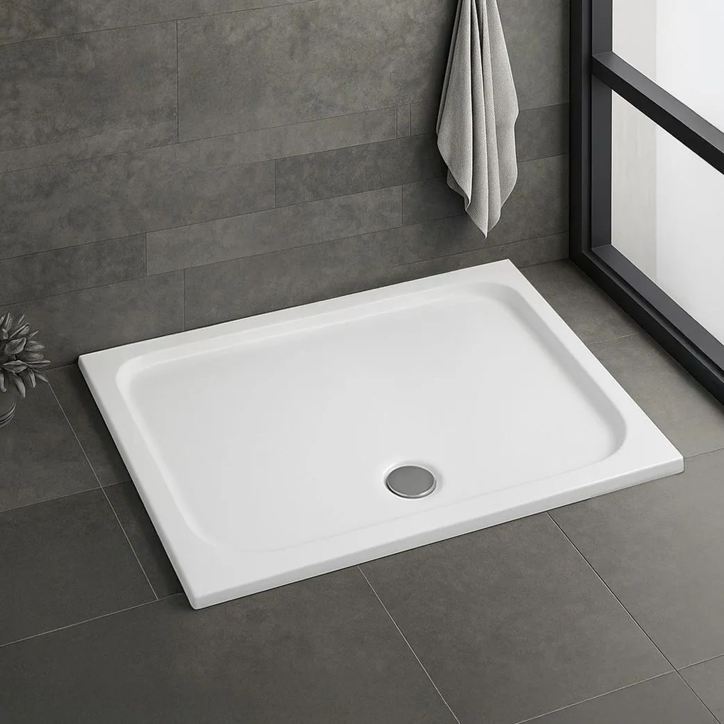 Obdĺžniková akrylátová sprchová vanička REA BELMOND 100x80 biela, krytka - chróm